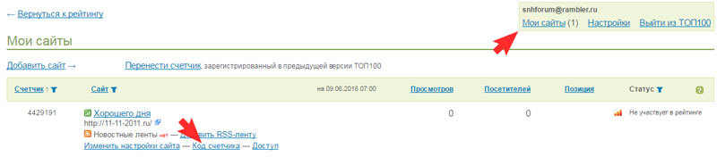 добавьте сайт в рейтинге Рамблер ТОП100