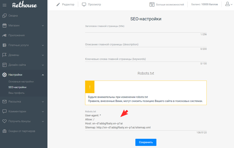 Как должен выглядеть файл robots.txt для платформы Nethouse с кириллическим доменом