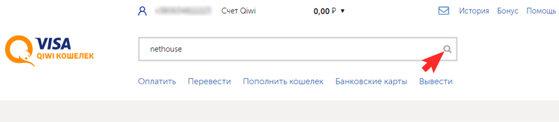 Введите в строке поиска "nethouse", нажмите "Найти"