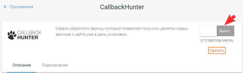 Временно выключить Callbackhunter