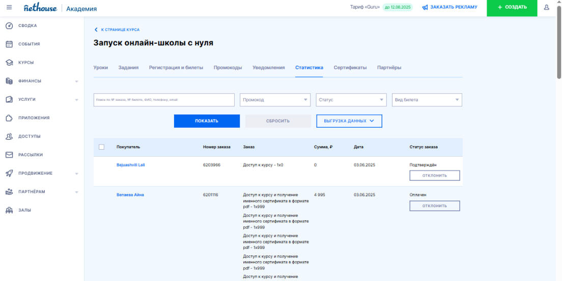Статистика курса