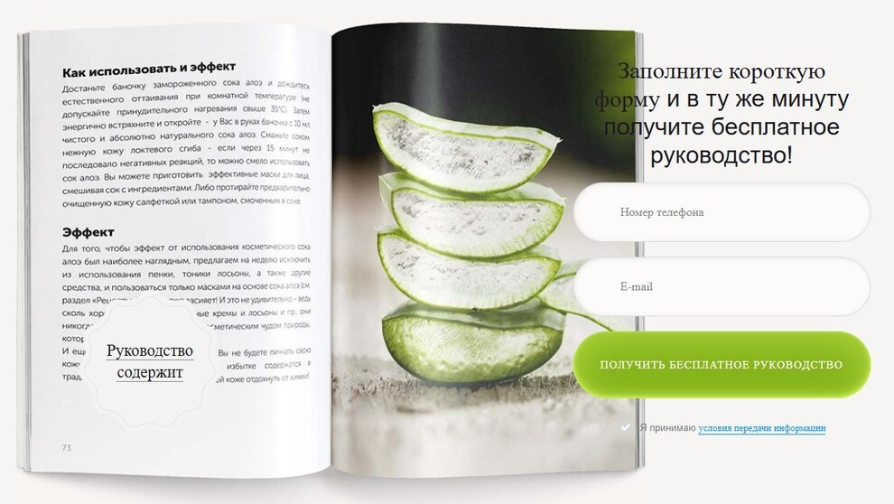 Лендинг по продаже сока алоэ