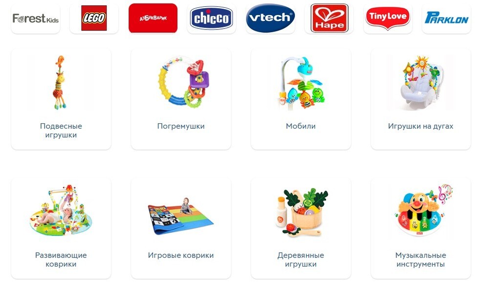 Широкий выбор категорий в структуре каталога