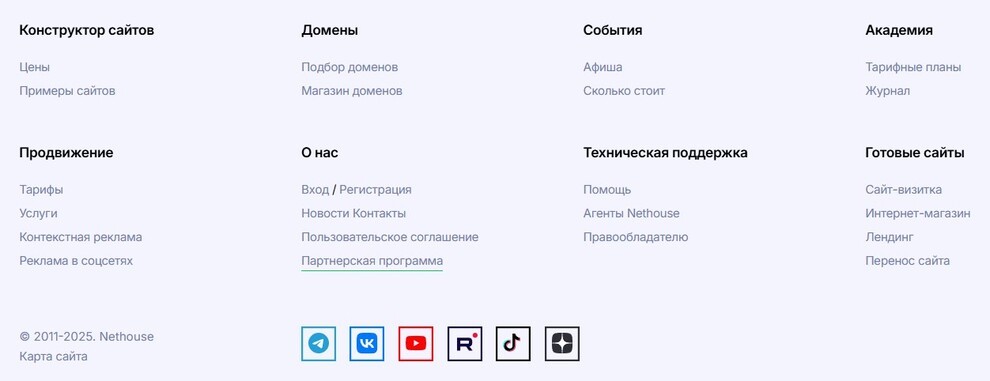 Карта сайта в футере