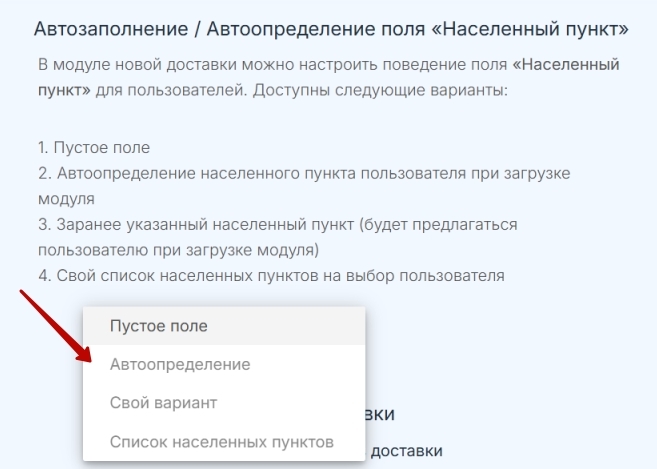 Автозаполнение/ Автоопределение поля "Населенный пункт"